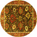 Round Machine Washable Oriental Yellow Industrial Rug, wshurb1797yw