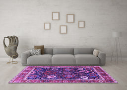 Machine Washable Oriental Purple Industrial Area Rugs in a Living Room, wshurb1797pur