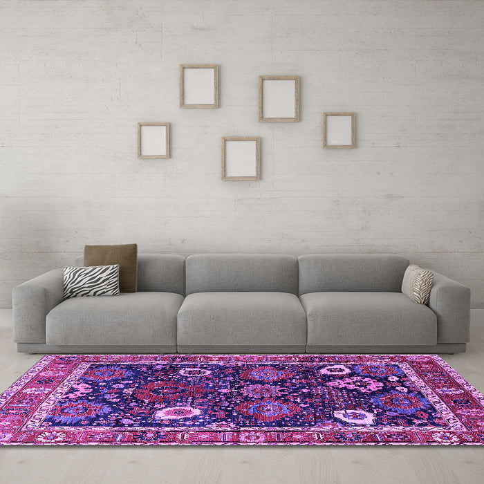 Machine Washable Oriental Purple Industrial Area Rugs in a Living Room, wshurb1797pur