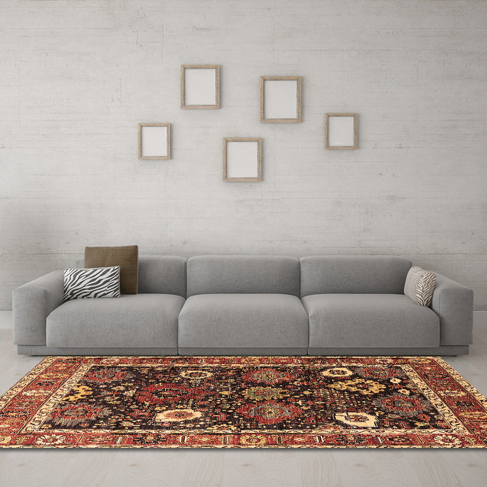 Machine Washable Oriental Brown Industrial Rug in a Living Room,, wshurb1797brn