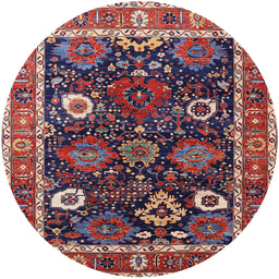Round Mid-Century Modern Burgundy Red Oriental Rug, urb1797