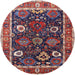 Round Mid-Century Modern Burgundy Red Oriental Rug, urb1797