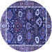 Round Machine Washable Oriental Blue Industrial Rug, wshurb1797blu