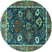 Round Oriental Turquoise Industrial Rug, urb1797turq