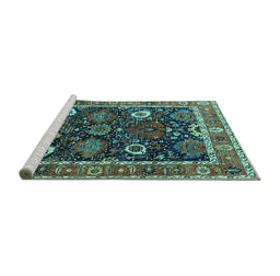Sideview of Machine Washable Oriental Turquoise Industrial Area Rugs, wshurb1797turq