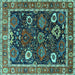 Square Oriental Turquoise Industrial Rug, urb1797turq