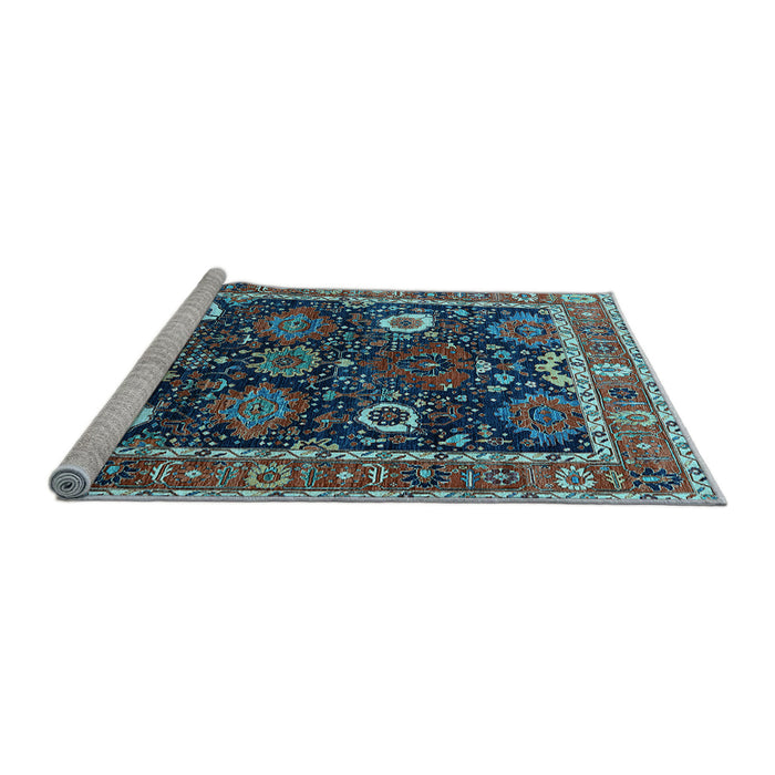 Sideview of Machine Washable Oriental Light Blue Industrial Rug, wshurb1797lblu