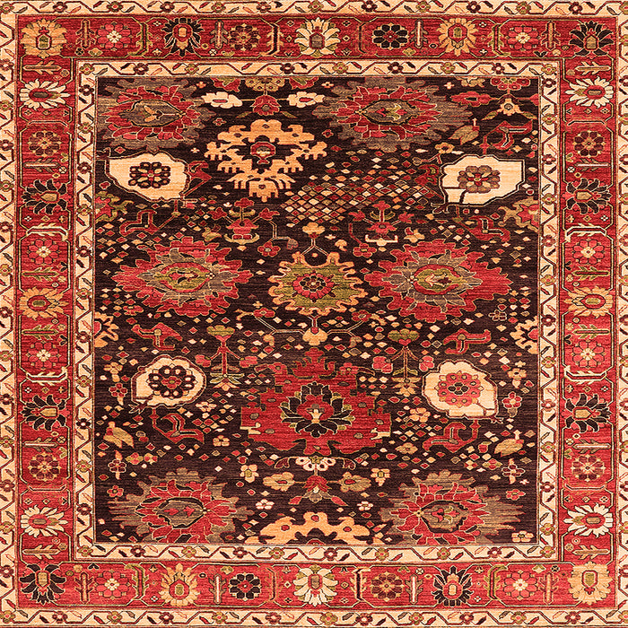 Square Machine Washable Oriental Orange Industrial Area Rugs, wshurb1797org