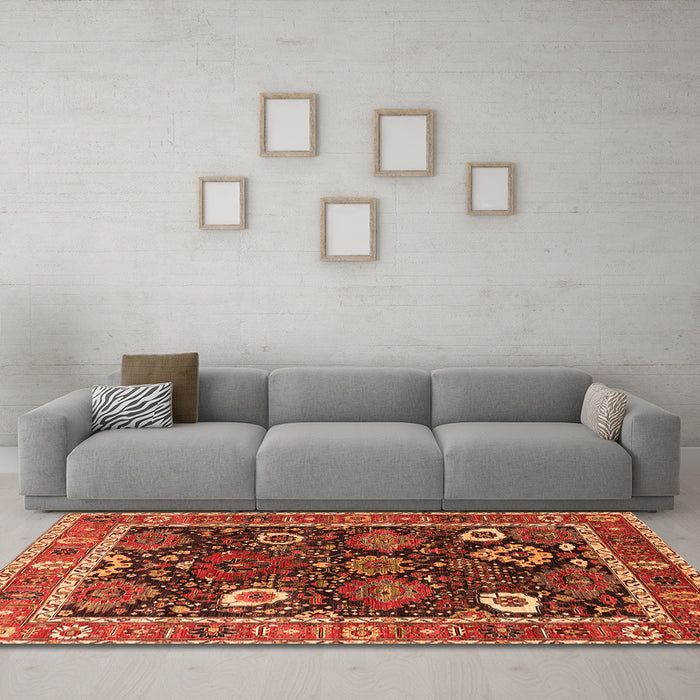 Machine Washable Oriental Orange Industrial Area Rugs in a Living Room, wshurb1797org