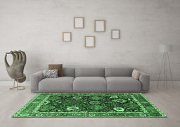 Machine Washable Oriental Emerald Green Industrial Area Rugs in a Living Room,, wshurb1797emgrn