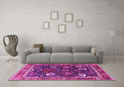 Machine Washable Oriental Pink Industrial Rug in a Living Room, wshurb1797pnk