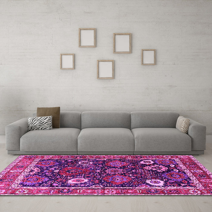 Machine Washable Oriental Pink Industrial Rug in a Living Room, wshurb1797pnk