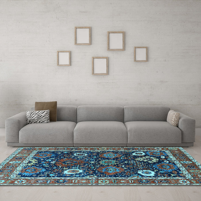 Machine Washable Oriental Light Blue Industrial Rug in a Living Room, wshurb1797lblu