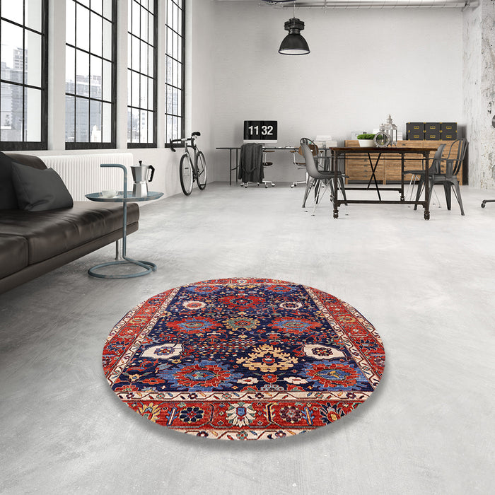 Round Machine Washable Industrial Modern Burgundy Red Rug in a Office, wshurb1797