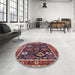 Round Mid-Century Modern Burgundy Red Oriental Rug in a Office, urb1797