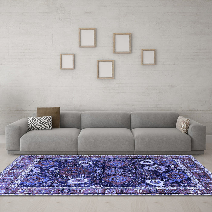 Machine Washable Oriental Blue Industrial Rug in a Living Room, wshurb1797blu