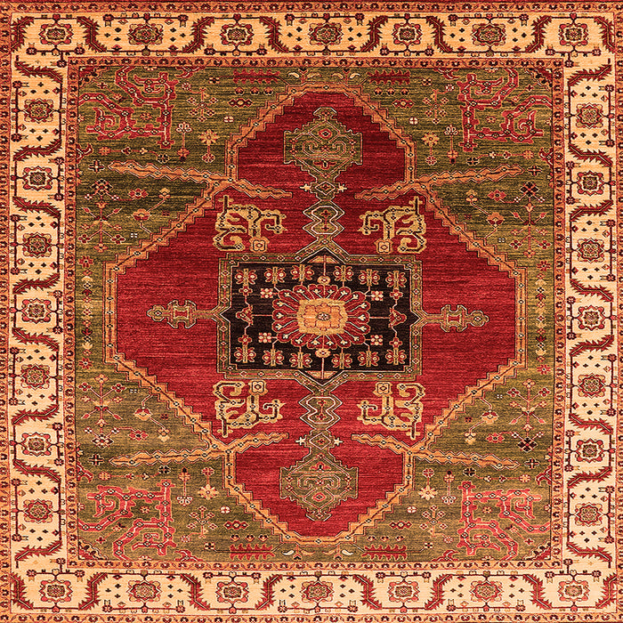 Square Machine Washable Oriental Orange Industrial Area Rugs, wshurb1798org