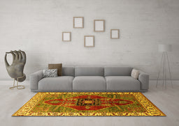 Machine Washable Oriental Yellow Industrial Rug in a Living Room, wshurb1798yw