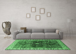 Machine Washable Oriental Emerald Green Industrial Area Rugs in a Living Room,, wshurb1798emgrn