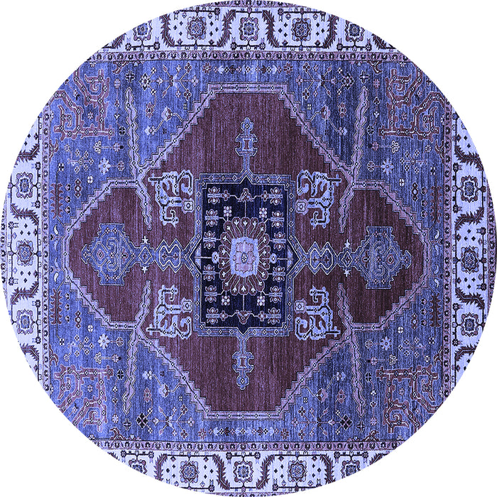 Round Machine Washable Oriental Blue Industrial Rug, wshurb1798blu
