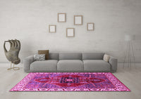 Machine Washable Oriental Pink Industrial Rug, wshurb1798pnk