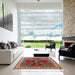 Square Mid-Century Modern Red Oriental Rug in a Living Room, urb1798