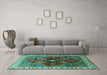 Machine Washable Oriental Turquoise Industrial Area Rugs in a Living Room,, wshurb1798turq