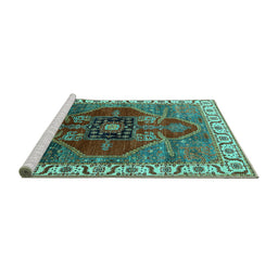 Sideview of Machine Washable Oriental Turquoise Industrial Area Rugs, wshurb1798turq
