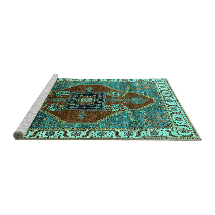 Sideview of Machine Washable Oriental Turquoise Industrial Area Rugs, wshurb1798turq