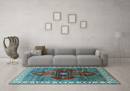 Machine Washable Oriental Light Blue Industrial Rug in a Living Room, wshurb1798lblu