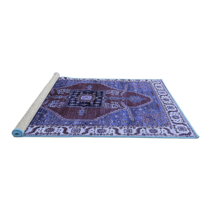 Sideview of Machine Washable Oriental Blue Industrial Rug, wshurb1798blu