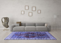 Machine Washable Oriental Blue Industrial Rug, wshurb1798blu