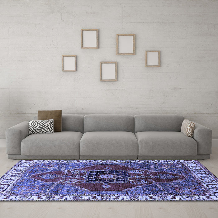 Machine Washable Oriental Blue Industrial Rug in a Living Room, wshurb1798blu