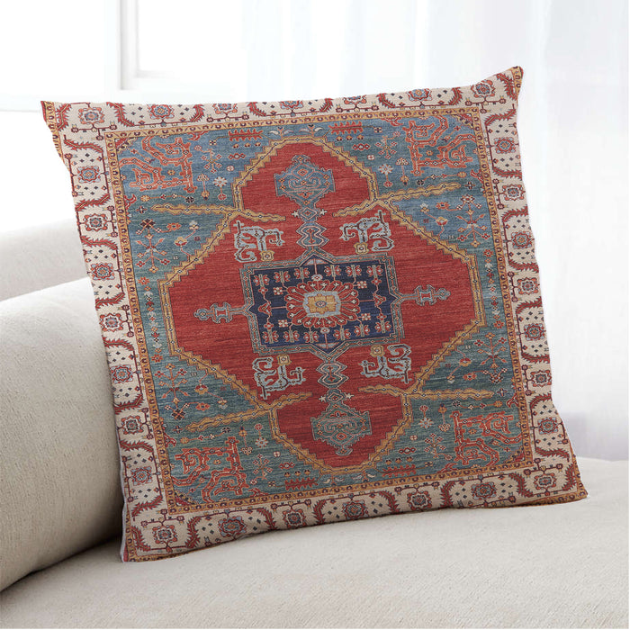 Lifestyle Image of Mid-Century Modern Urban Square Tomato Red Throw Pillow, 18 inch by 18 inch, pwurb1798