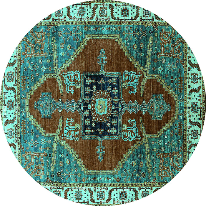 Round Oriental Turquoise Industrial Rug, urb1798turq