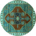 Round Oriental Turquoise Industrial Rug, urb1798turq