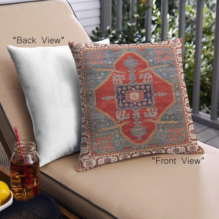 Front View of Mid-Century Modern Urban Square Tomato Red Throw Pillow, 18 inch by 18 inch, pwurb1798