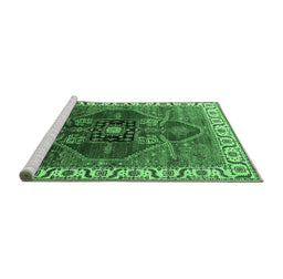 Sideview of Machine Washable Oriental Emerald Green Industrial Area Rugs, wshurb1798emgrn
