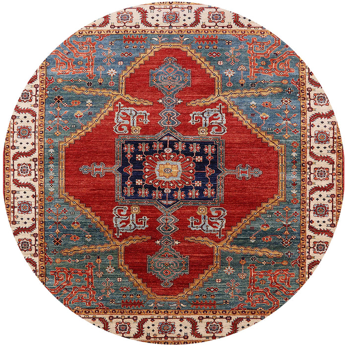 Round Mid-Century Modern Red Oriental Rug, urb1798