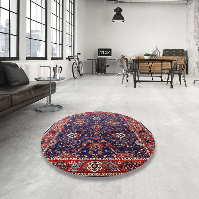 Round Machine Washable Industrial Modern Gunmetal Gray Rug in a Office, wshurb1799