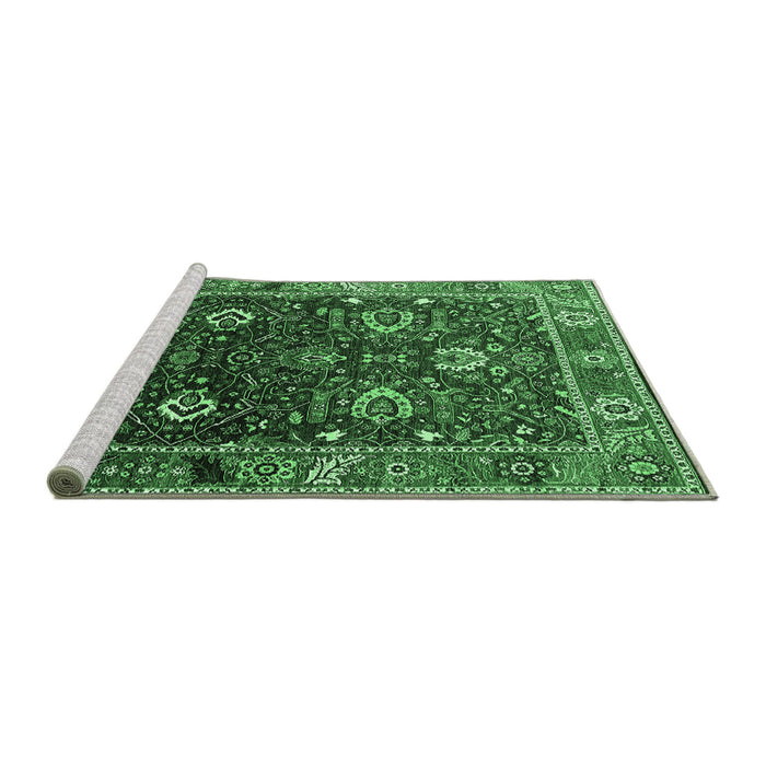 Sideview of Machine Washable Oriental Emerald Green Industrial Area Rugs, wshurb1799emgrn