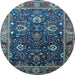 Round Machine Washable Oriental Light Blue Industrial Rug, wshurb1799lblu