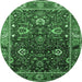 Round Machine Washable Oriental Emerald Green Industrial Area Rugs, wshurb1799emgrn