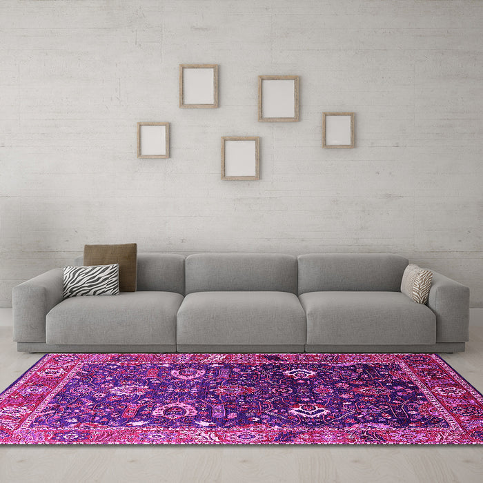 Machine Washable Oriental Pink Industrial Rug in a Living Room, wshurb1799pnk