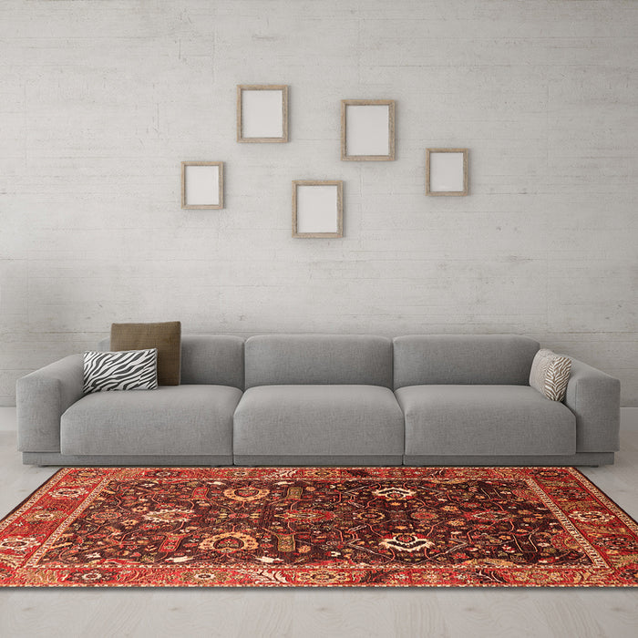 Machine Washable Oriental Orange Industrial Area Rugs in a Living Room, wshurb1799org