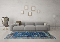 Machine Washable Oriental Light Blue Industrial Rug in a Living Room, wshurb1799lblu