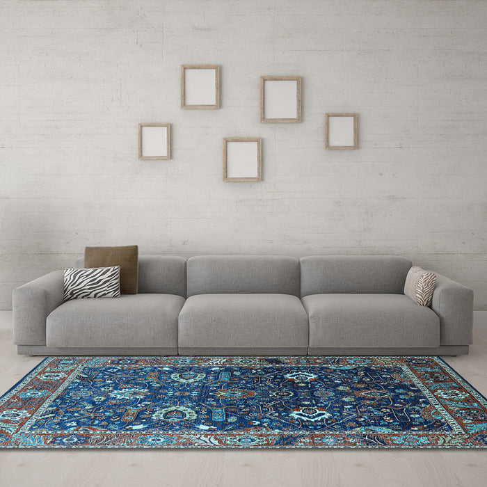 Machine Washable Oriental Light Blue Industrial Rug in a Living Room, wshurb1799lblu