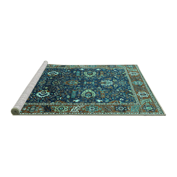 Sideview of Machine Washable Oriental Turquoise Industrial Area Rugs, wshurb1799turq