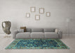 Machine Washable Oriental Turquoise Industrial Area Rugs in a Living Room,, wshurb1799turq