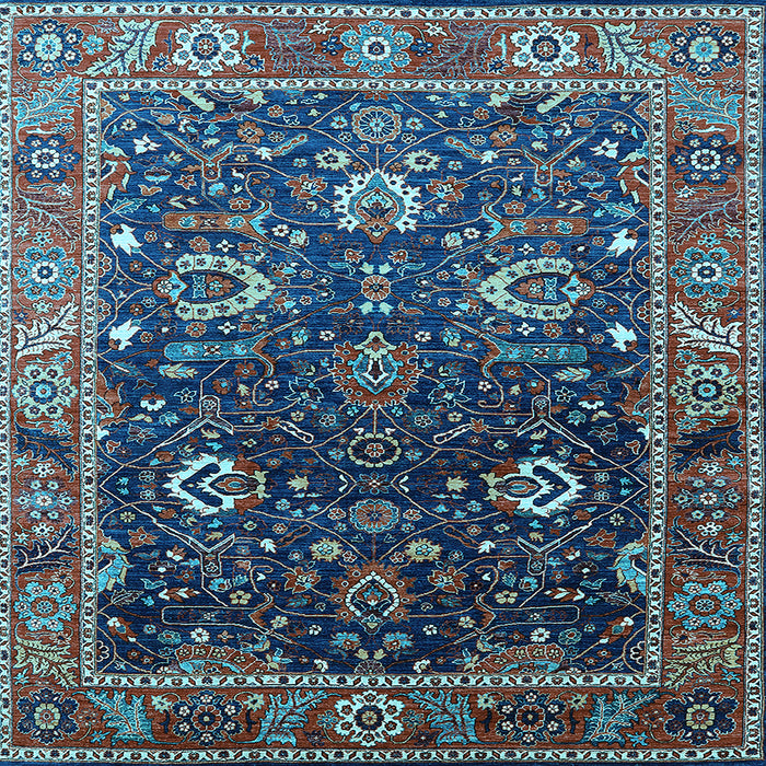Square Machine Washable Oriental Light Blue Industrial Rug, wshurb1799lblu